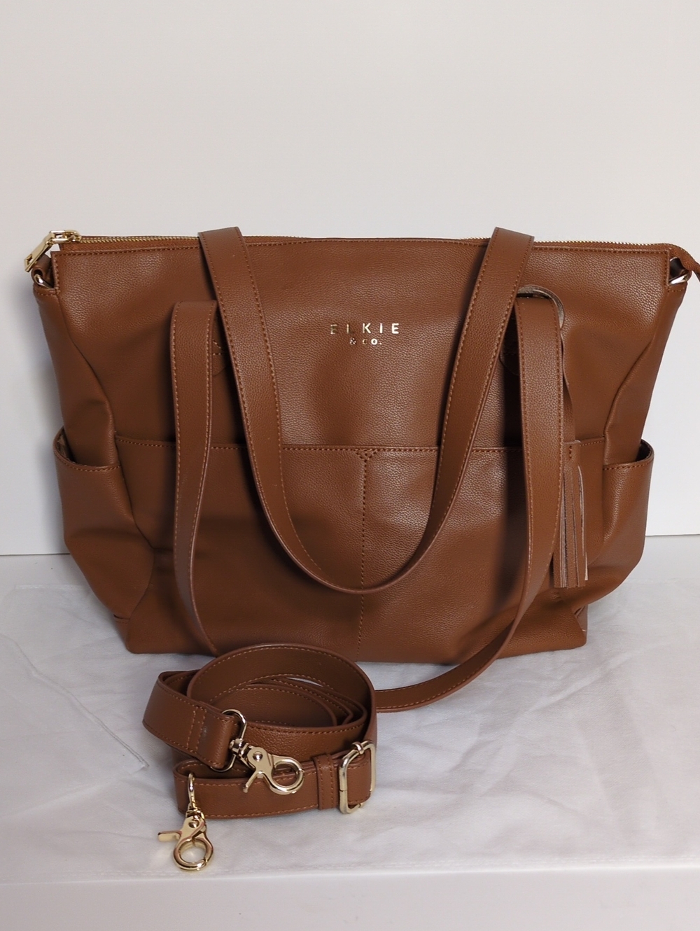 ELKIE & CO Cognac Vegan Leather Convertible Diaper Bag Tote Backpack